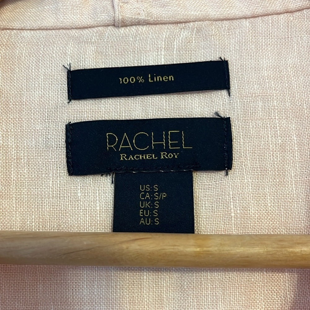 Rachel Roy 100% Linen Hooded Lightweight Jacket Pink Women's Small Snap Pockets - Picture 2 of 8